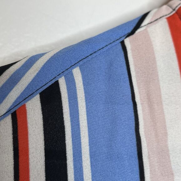 Express Portofino Slim Vertical Striped Ruffled Shirt Womens XS Career - Picture 3 of 9